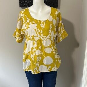 BODEN Yellow White Short Sleeve Top Sz 8